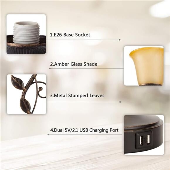 Touch Control Table Lamp with 2 USB Charging Ports, 3-Way Dimmable Bedside - Picture 5 of 6